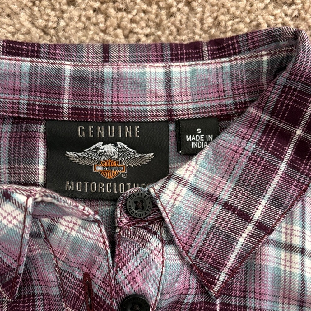 Harley-Davidson Purple Plaid Button-Down Shirt - Picture 3 of 5